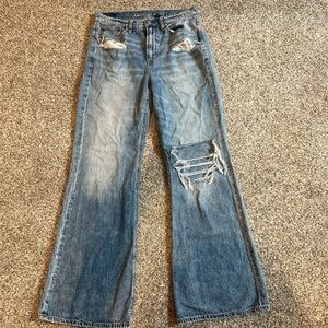 American Eagle Outfitters Medium Blue Distressed Wide Leg Jeans